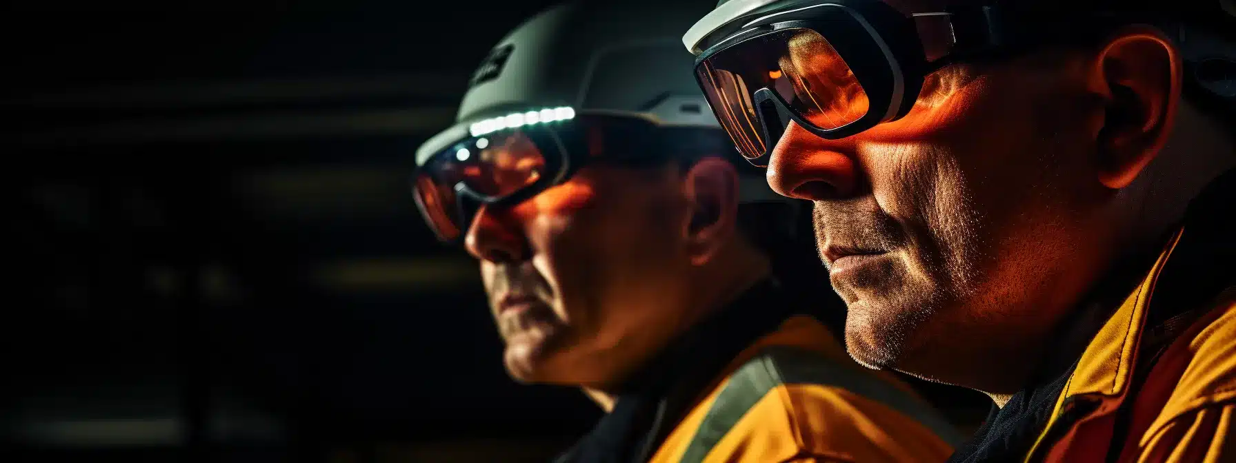 "workers wearing helmets, safety goggles, and high-visibility vests following occupational health guidelines."