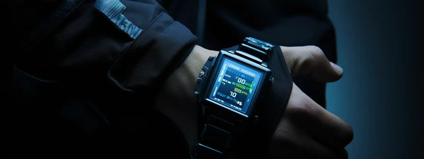 a person wearing a high-tech device on their wrist for work safety monitoring.