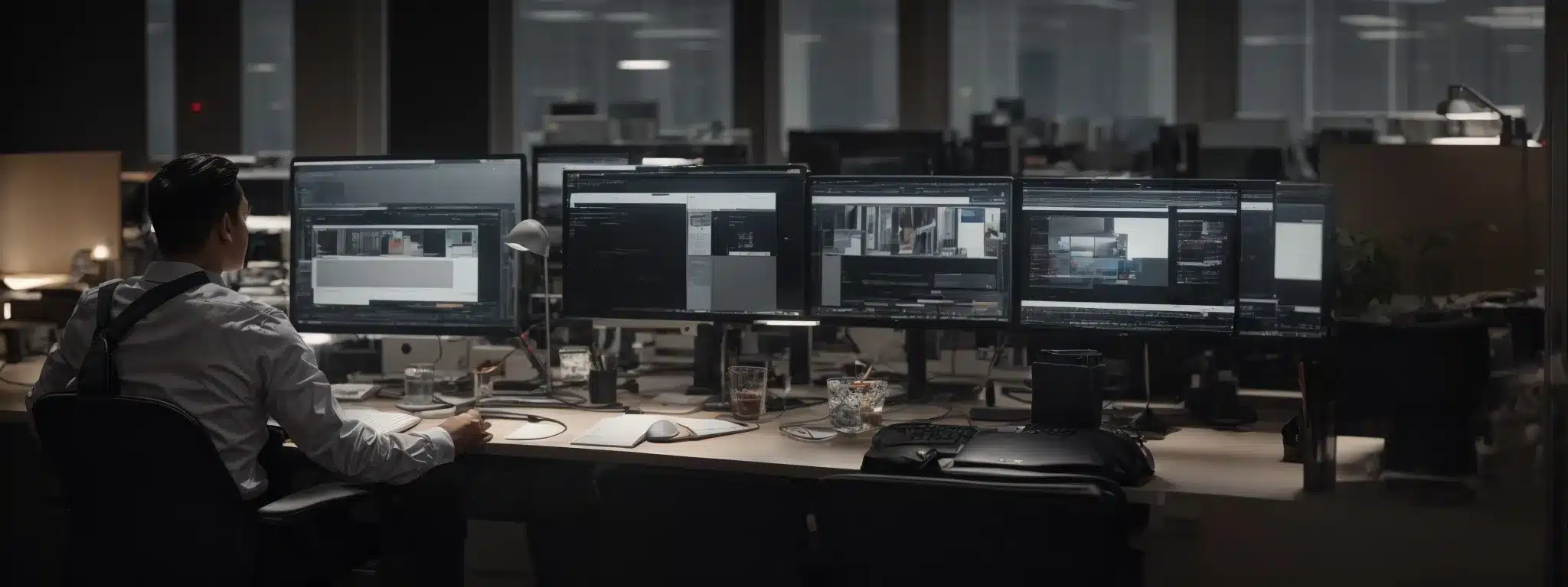 a professional conducts an ergonomic evaluation of a modern office workspace.