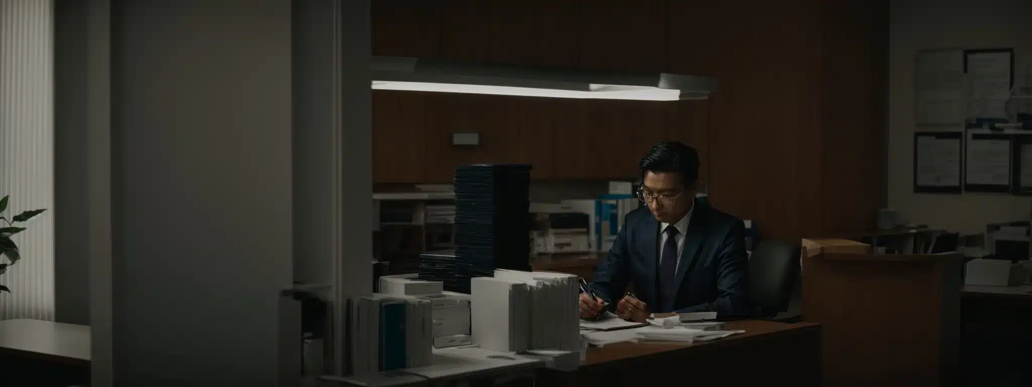 a doctor securely filing away health records in a private office.