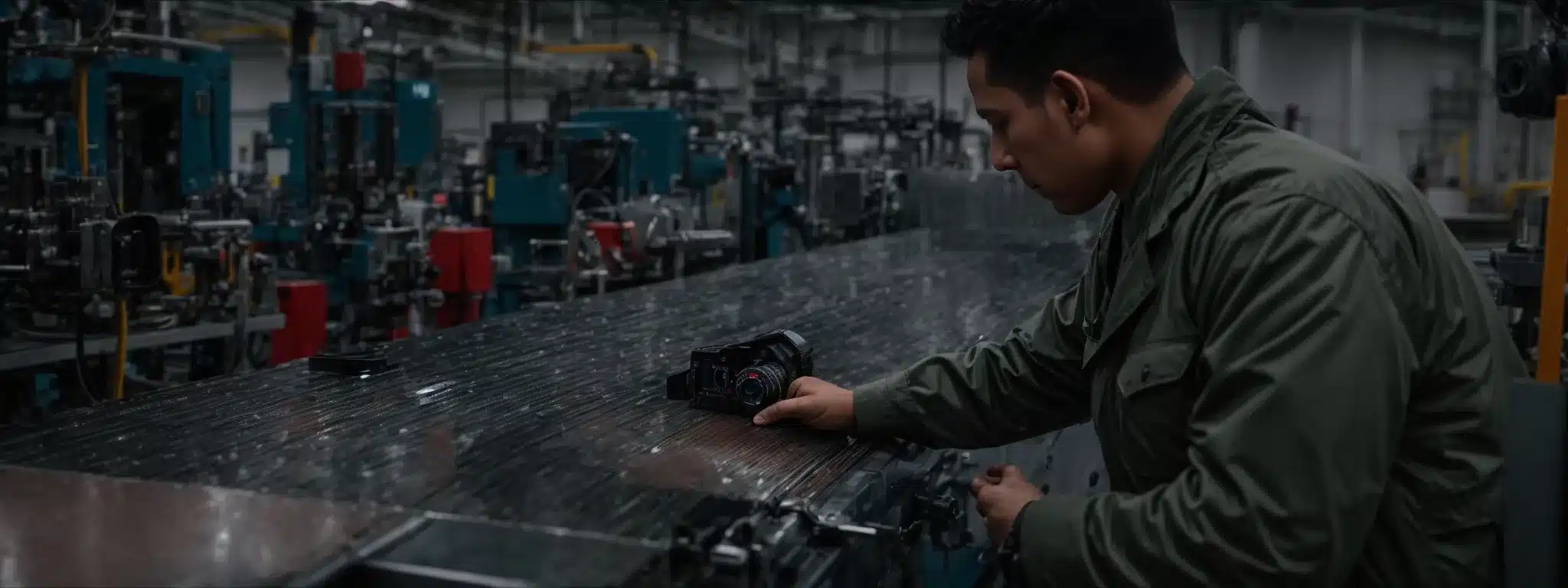 a safety inspector examines equipment in a factory setting.